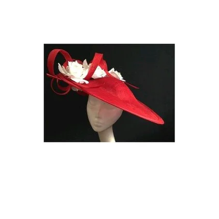 Cream Flower Embellished Red Fascinator