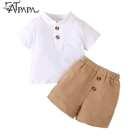 Catpapa 3-24 Months Baby Boy Summer Plain Color Cotton Clothes Set