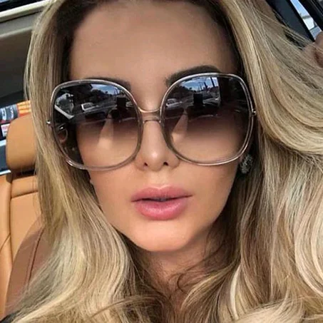 Women New Round Frame Brown Oversized Sunglass