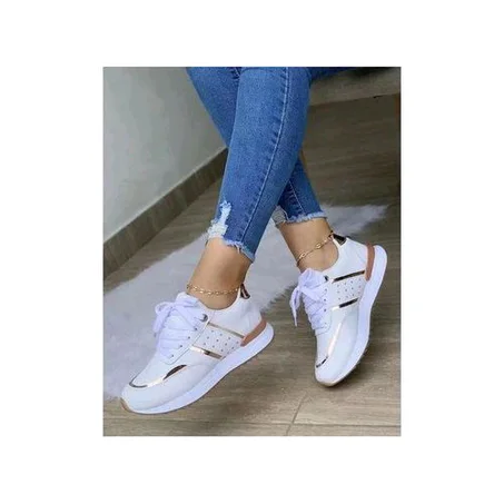 Women Sneakers Casual Shoes Leather Patchwork Platform Sport Shoes Outdoor Running Ladies Vulcanized Shoes Zapatillas Mujer(white Zapatos)