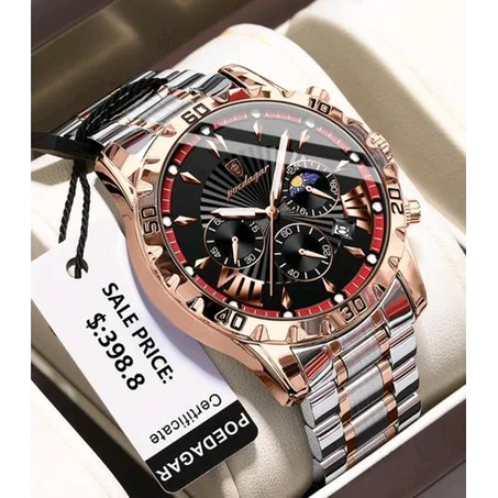 POEDAGAR Very Rugged & Superior Quality Silver/Rose Gold Wristwatch For Chairmen