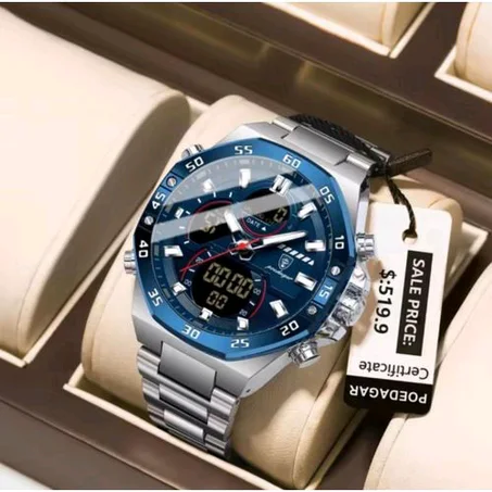 POEDAGAR Superior Quality & Very Rugged Non Tarnishing Digital/Analog Silver Wristwatch