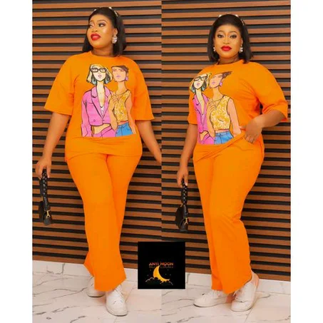 Turkey Women Orange Ladies Print Trouser & Top Set