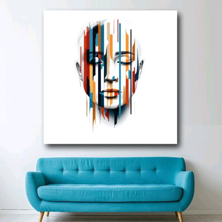 Colorful Line Face Wall Art Canvas