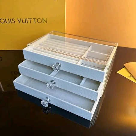Acrylic Velvet Jewelry Organizer With 3 Drawers Stackable Display
