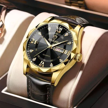 BINBOND Binbond Men's Fashion Waterproof Quartz Watch Trend Business Brick Inlaid Machine Watch-black