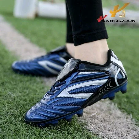 KANGERDUN Men Soccer Shoes AG High Ankle Football Boots Men Sneakers-Blue