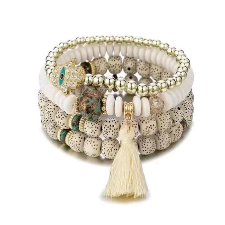 4Pcs White Bohemian Beaded Multilayer Bracelet For Women