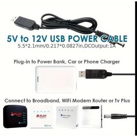 Versatile USB Power Cable - Power Bank To Broadband, WiFi Modem Router, Cable Connector 5V To 12V Boost Adapter, Plug-in To Power Bank, Car Or Phone Charger, Compatible With Broadband, WiFi M