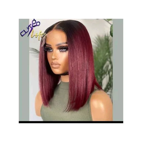 2 Tone Straight Hair Wine Bob Wig With Kim K Closure