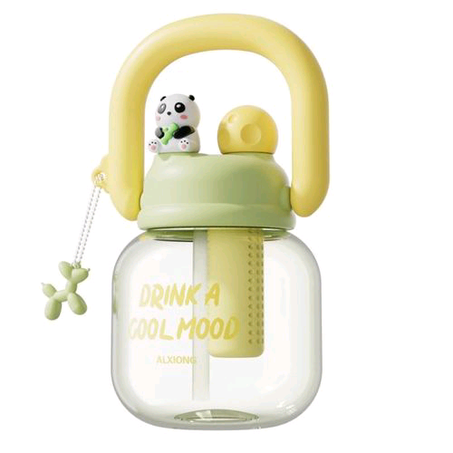 Yiliker Water bottle 800ml with Straw Handle Tea Strainer 27 oz Cute Panda Water Bottles for Kids and Girls
