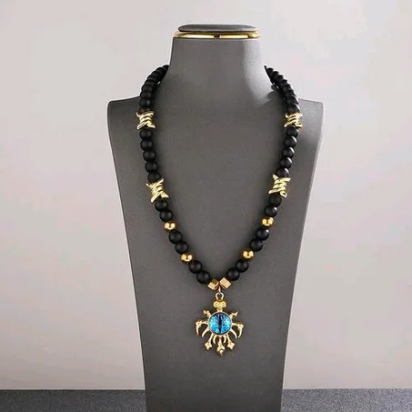 Men Black Gold Mask Necklace Pendant Beads Chain