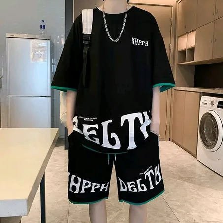 2pcs Men's Short Sleeve T-shirt+Shorts, Casual Sports Suit