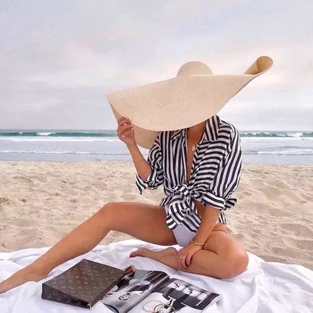 VACATION LUXURY FLOPPY OVERSIZED STRAW BEACH HAT
