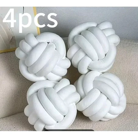 (4pcs) Soft Knotted Ball Pillow Cushion Home Decor Plush Throw Knotted Handmade Round Plush Pillow