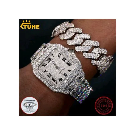 VERY ICY! ICE-BOX Studded Chain Watch + Sophisticated ICY Armlet For Boss