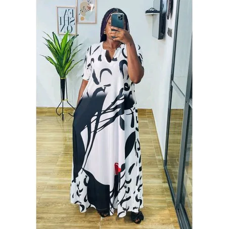 Turkey Black & White Face Print Long Dress