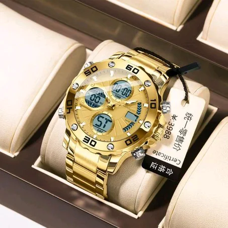 POEDAGAR Never Fading & Original Quality Men's Digital/Analog Gold Wristwatch For Big Boys