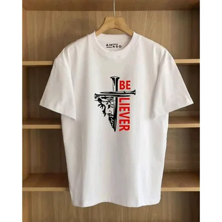 White Quality Tshirt- BELIEVER- cotton