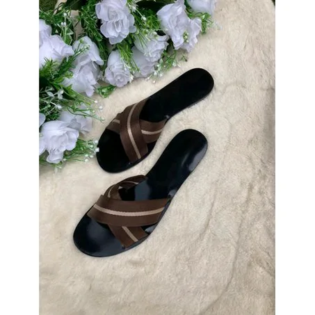 Ladies Cross Exquisite Slippers- Brown