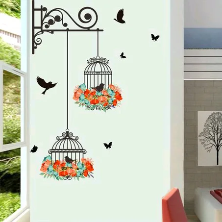 Birdcage Flowers Living Room Nursery Room Wall Stickers