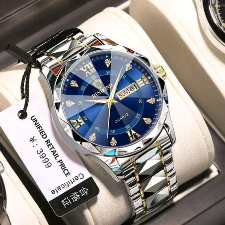 BINBOND BINBOND-Men's Quartz Steel Band Watch With Waterproof Night Light And Anti Drop Glass Watch-silver