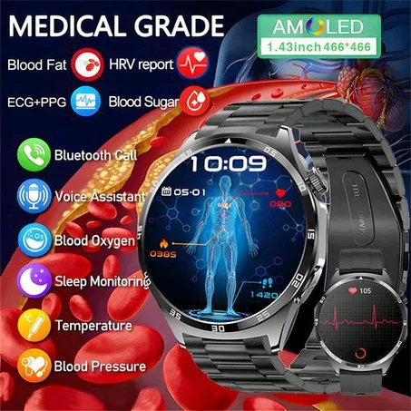 2025 New Medical Grade Smart Watch ECG+PPG+HRV Body Temperature Smartwatches