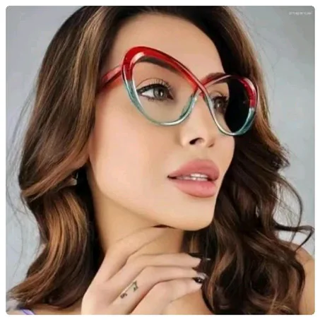 Red Green Cat Eye Cross Frame Optical Eyeglasses