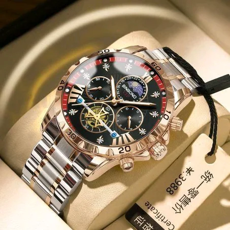 BINBOND BINBOND Men's Fashion Multi Functional Business Watch Flywheel Quartz Luminous Waterproof Watch
