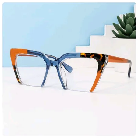 Grey Orange Cat Eye Plastic Titanium Optical Eyeglasses