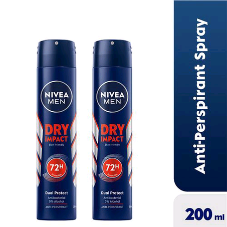 NIVEA Dry Impact Anti-Perspirant Spray For Men, 72h - 200ml (Pack Of 2)