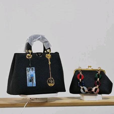 Black_Office Leather Ladies Handbag- 2pcs