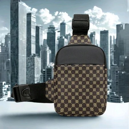 Urban Casual Printed Leather Sling Bag Crossbody Bag for Men Brown
