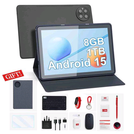 Cidea Android 15 Tablets, 10.1 Inches Sim 8GB+1TB Keyboard Mouse Long Standby Tablet PC