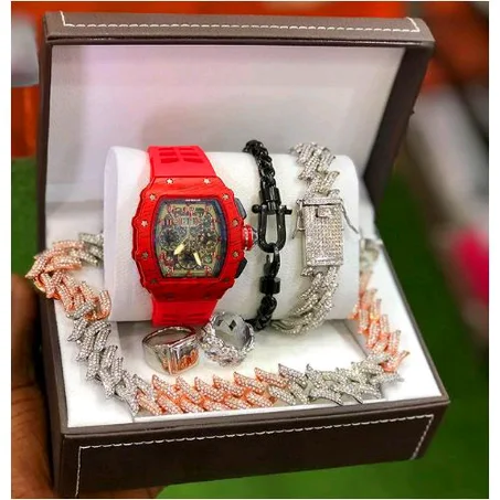 Keep Moving Elegant & Magnificent Set Of Luxurious WristWatch + Iced Necklace & Bracelet For Luxury Men/Women