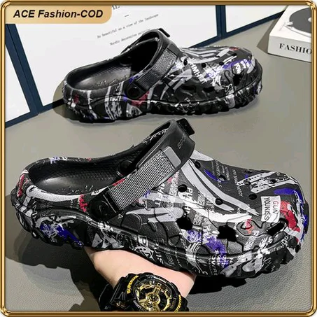 ASHION Men's Printed Breathable Clogs, Lightweight Slip-On Sandals With Non-Slip Sole