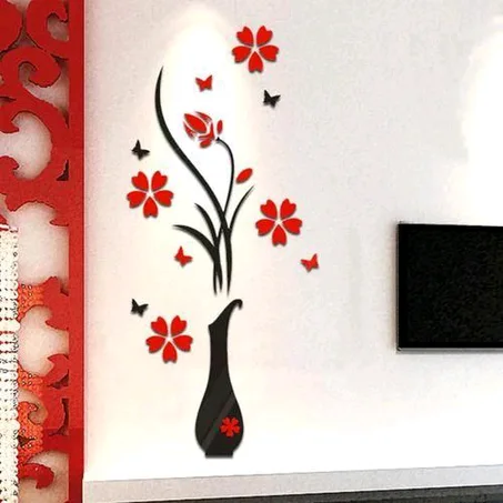 3D Wall Stickers, DIY Vase Flower Tree Crystal Arcylic 80x35cm