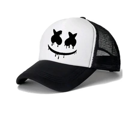 UNISEX GRIM SMILE TRUCKERS HAT FACECAP - BLACK & WHITE
