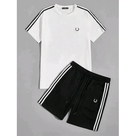 Kingskartel Kings-Kartel Stylish Round Neck T-Shirt And Shorts (Black & White)
