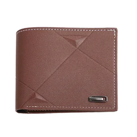 Men’s Brown Two-Fold Wallet – Geometric Emboss with Ivory Stitch