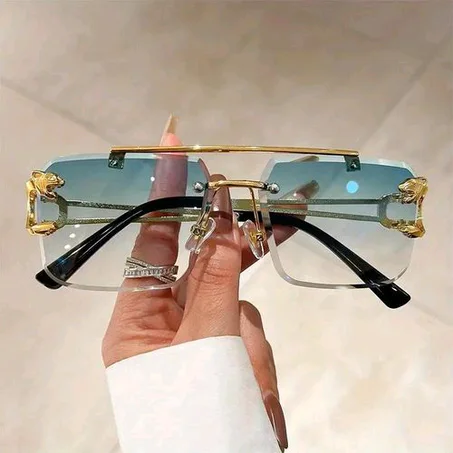 A Pair Of new Stylish and Unique Frameless Leopard Head Double-Bar Glasses, Vintage Trend