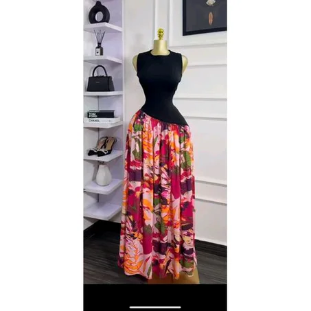 Fashion Design Black and floral long dress