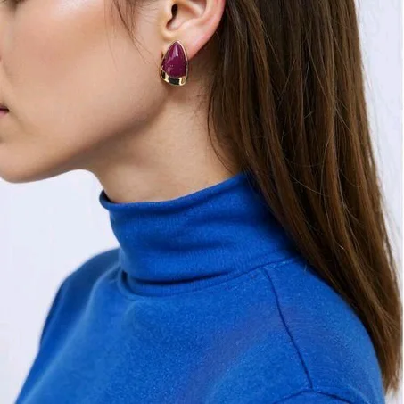 Angel Choices Gold - Framed Dark Purple Teardrop Earrings