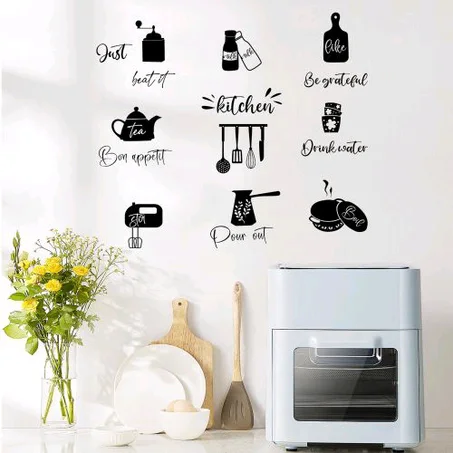 Black Kitchen Wall Sticker “Happy Kitchen” for Cabinet/Fridge