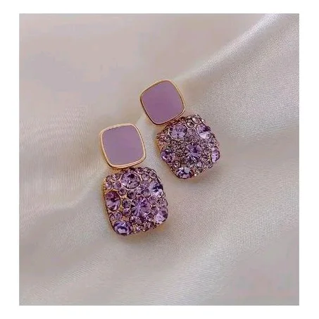 A pair of Elegant Purple Square shape Rhinestones Stud Drop and Dangle Earrings.