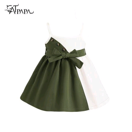 Catpapa 0-3 Years Baby Girl Green Bow Sleeveless Slip Dress