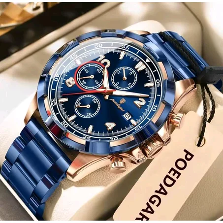 POEDAGAR Extremely Gorgeous & Super Quality Premium Blue Chrono Wristwatch