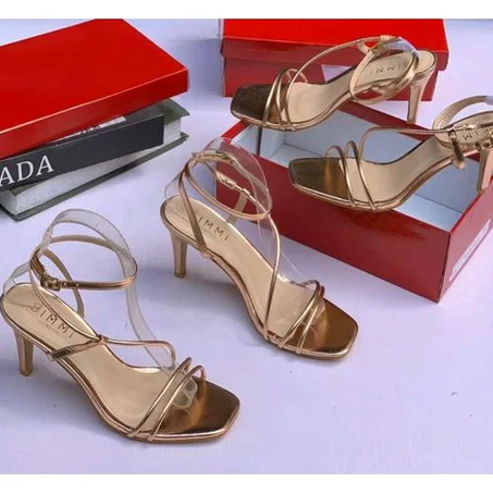 Elegant Women Mid Sandal Heels - Gold