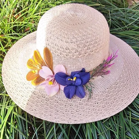 Sun Hats for Women Gardening Hat Wide Brim Ponytail Beach Sun Protection Breathable Cotton Summer Hat with Fold-Up Brim