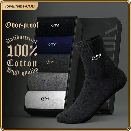 ASHION Premium Men's 100% Cotton Business Socks, Anti-Odor, Durable